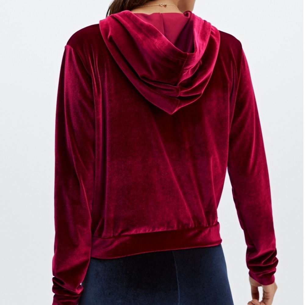 Fabletics deep crimson, velour hoodie, gold hardware, new, medium - Picture 3 of 9